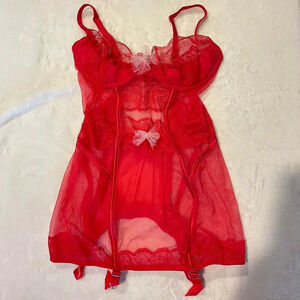 Victoria’s secret red white & pink Limited Edition Lace Garter Slip dress corset